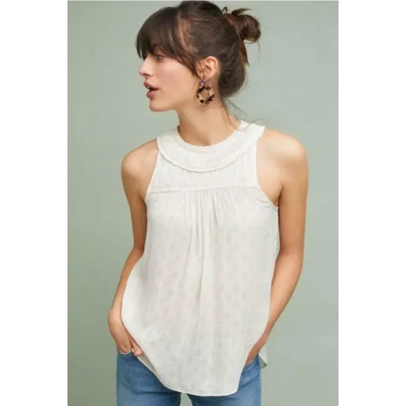 Anthropologie Maeve Ivory Clovis Pleated Top Size 0 - Picture 1 of 7